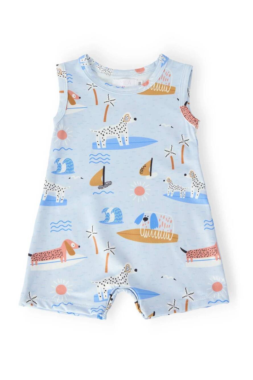 NEW MILA & ROSE kids surf's pup romper in blue